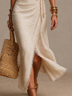Clarisse | Robe Longue Croisée à Franges Naturelles