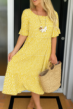 Éloise | Robe Longue à Pois Manches Courtes