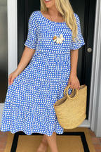 Éloise | Robe Longue à Pois Manches Courtes