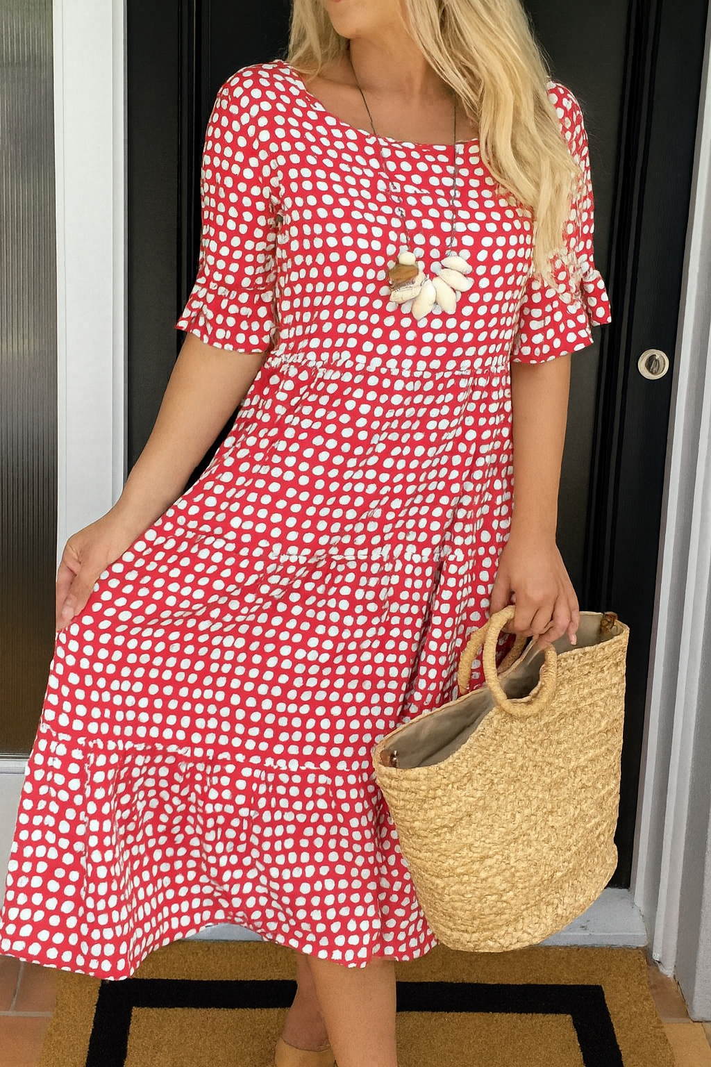 Éloise | Robe Longue à Pois Manches Courtes