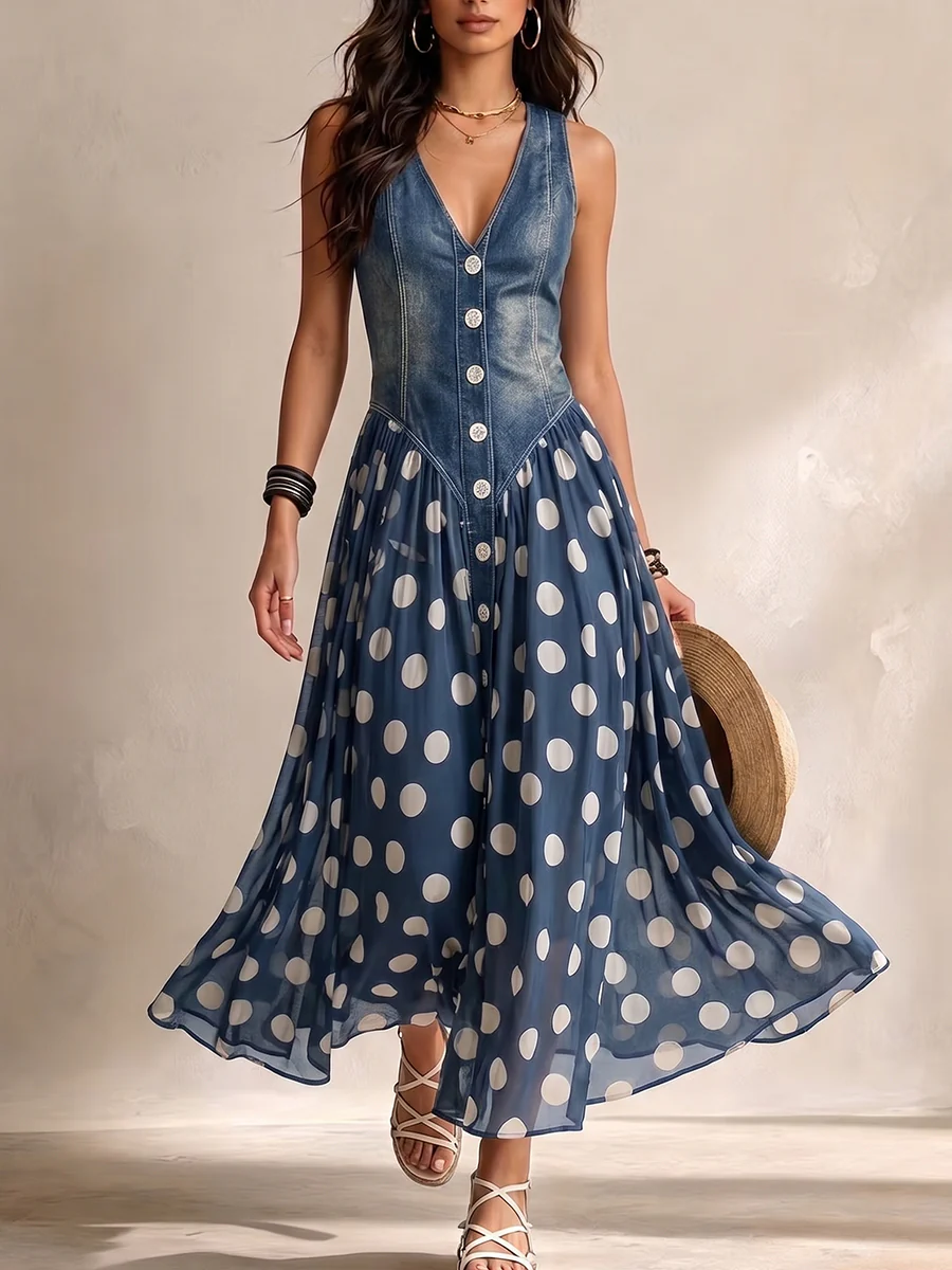 Juliette | Robe Denim Jupon à Pois
