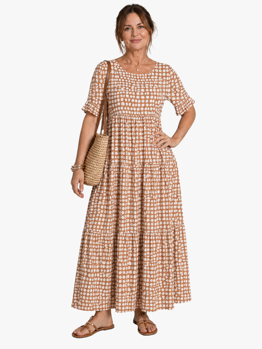 Éloise | Robe Longue à Pois Manches Courtes