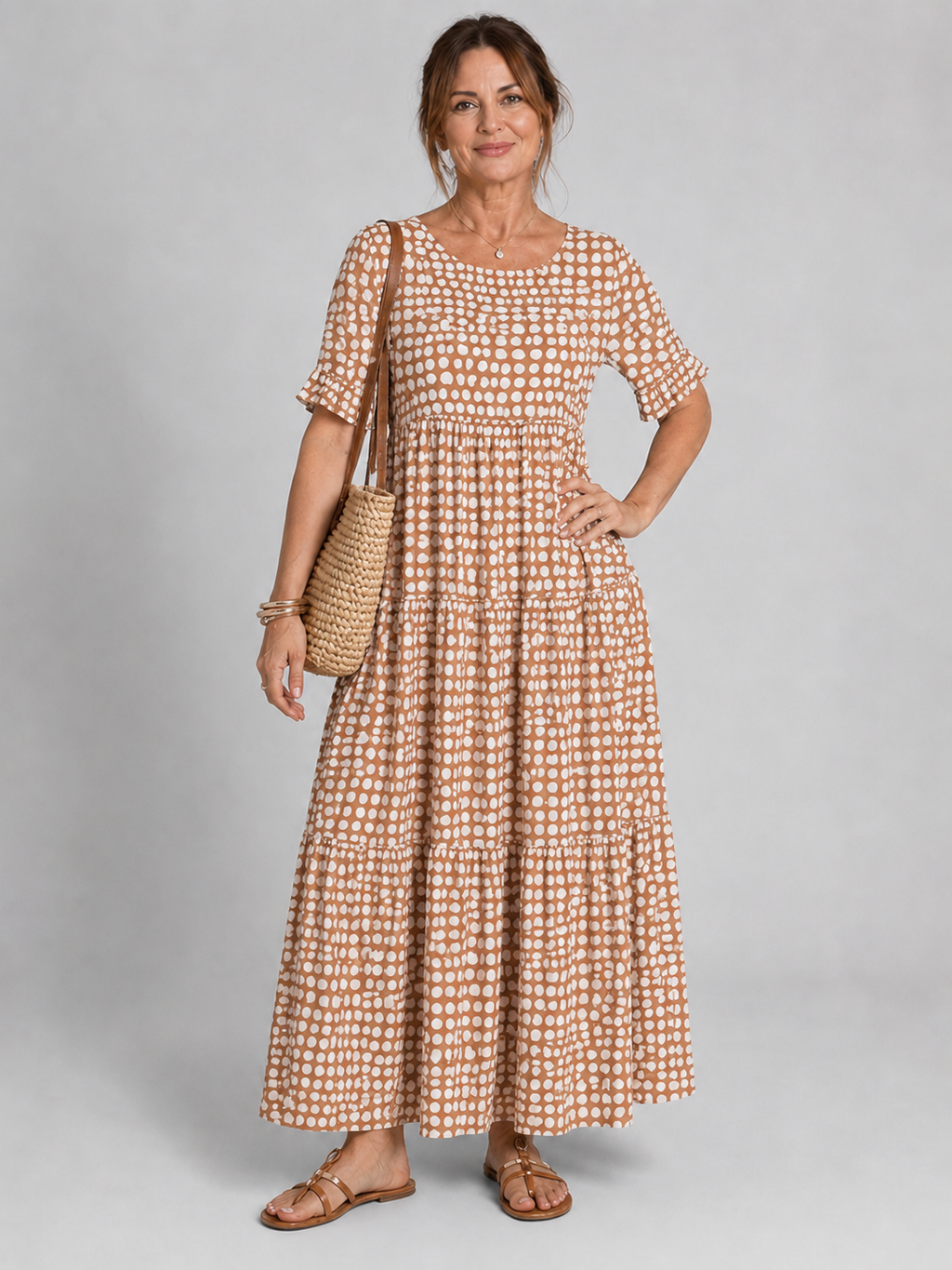 Éloise | Robe Longue à Pois Manches Courtes