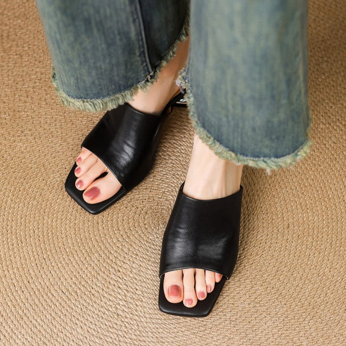 Agnès – Mules à talons en cuir