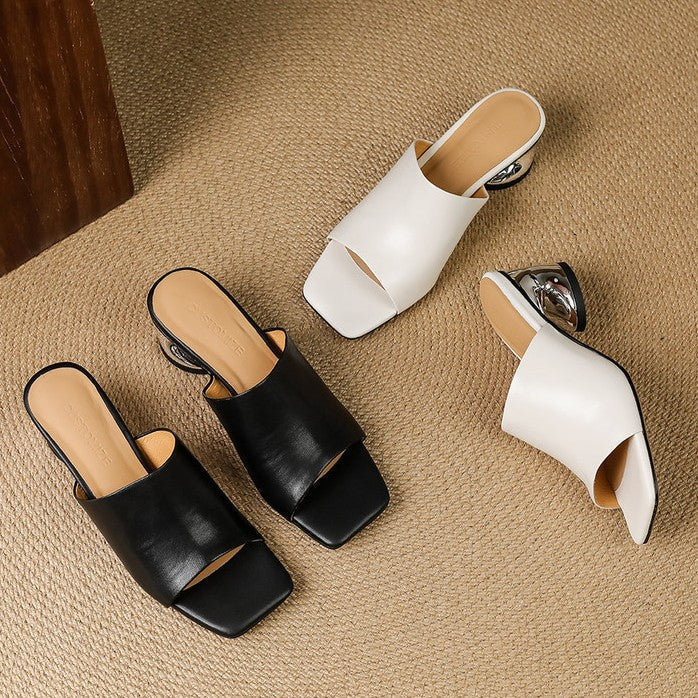 Agnès – Mules à talons en cuir