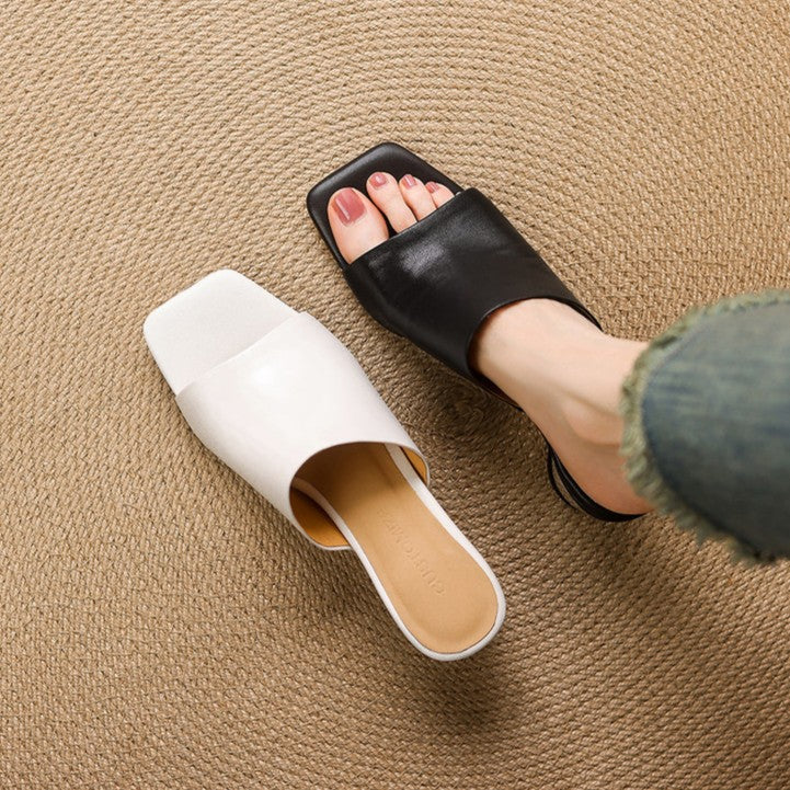 Agnès – Mules à talons en cuir