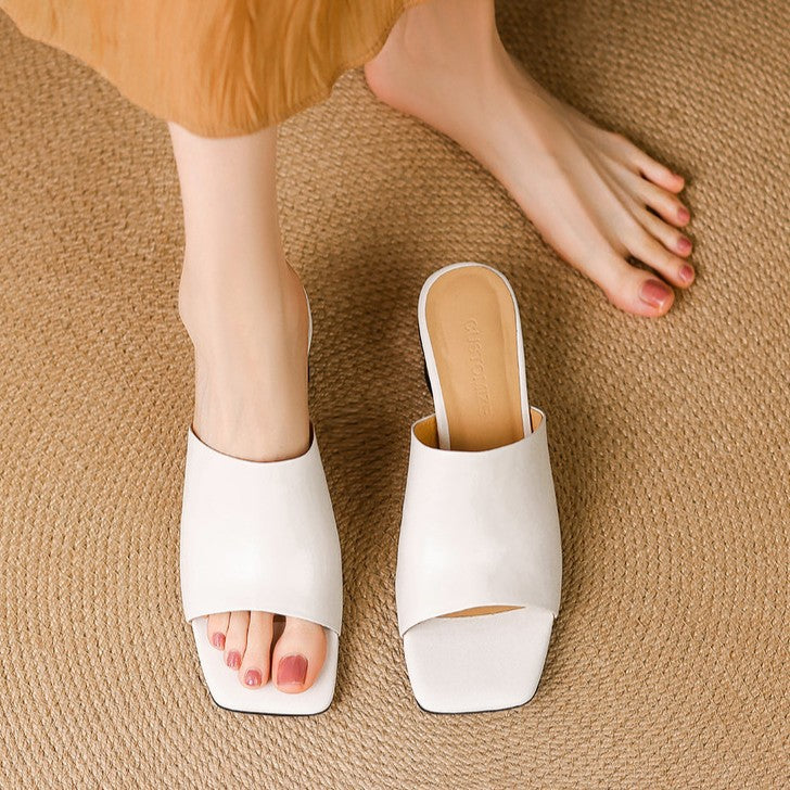 Agnès – Mules à talons en cuir
