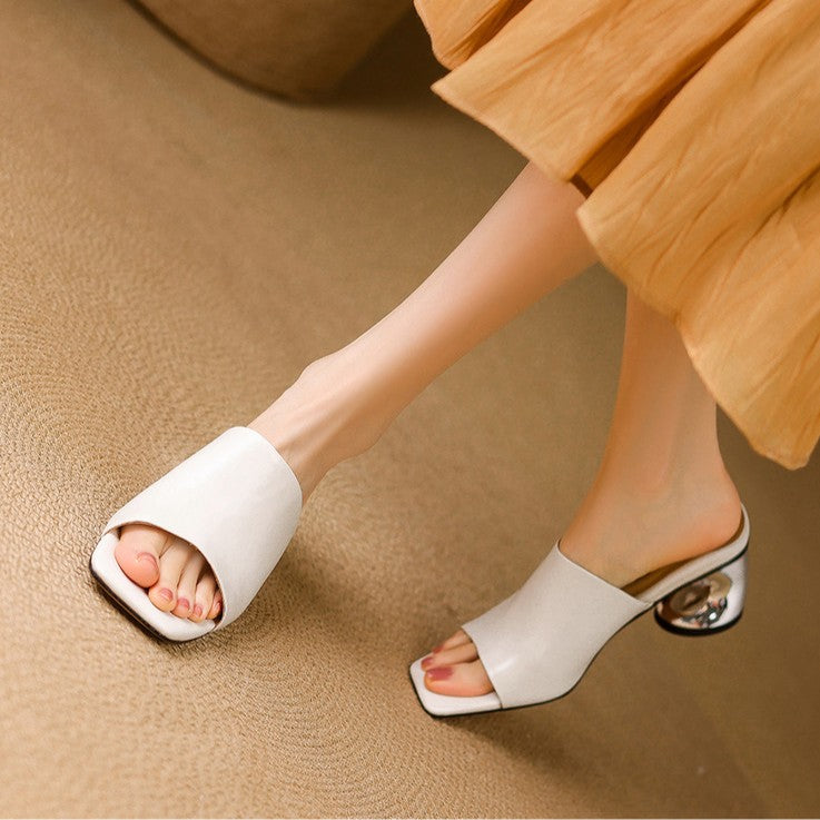 Agnès – Mules à talons en cuir
