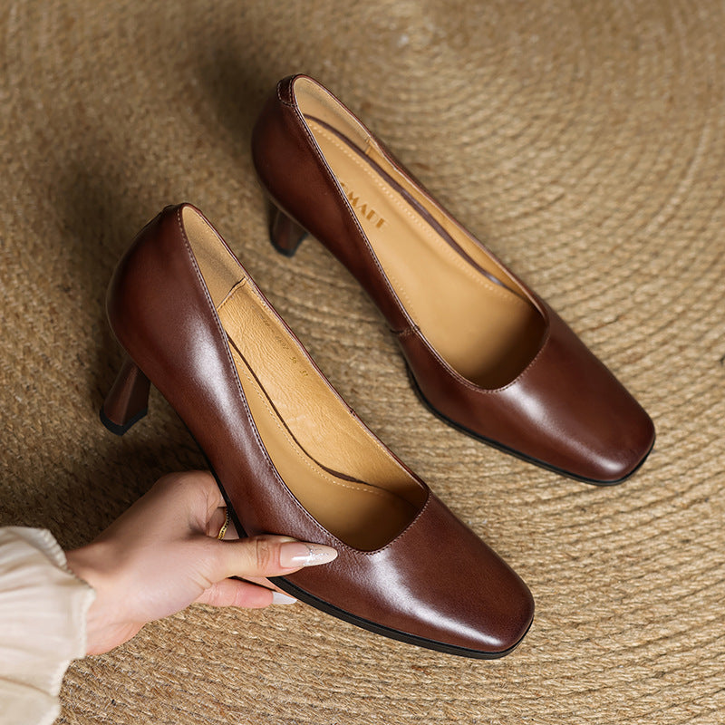 Alice – Escarpins en Cuir Carrés