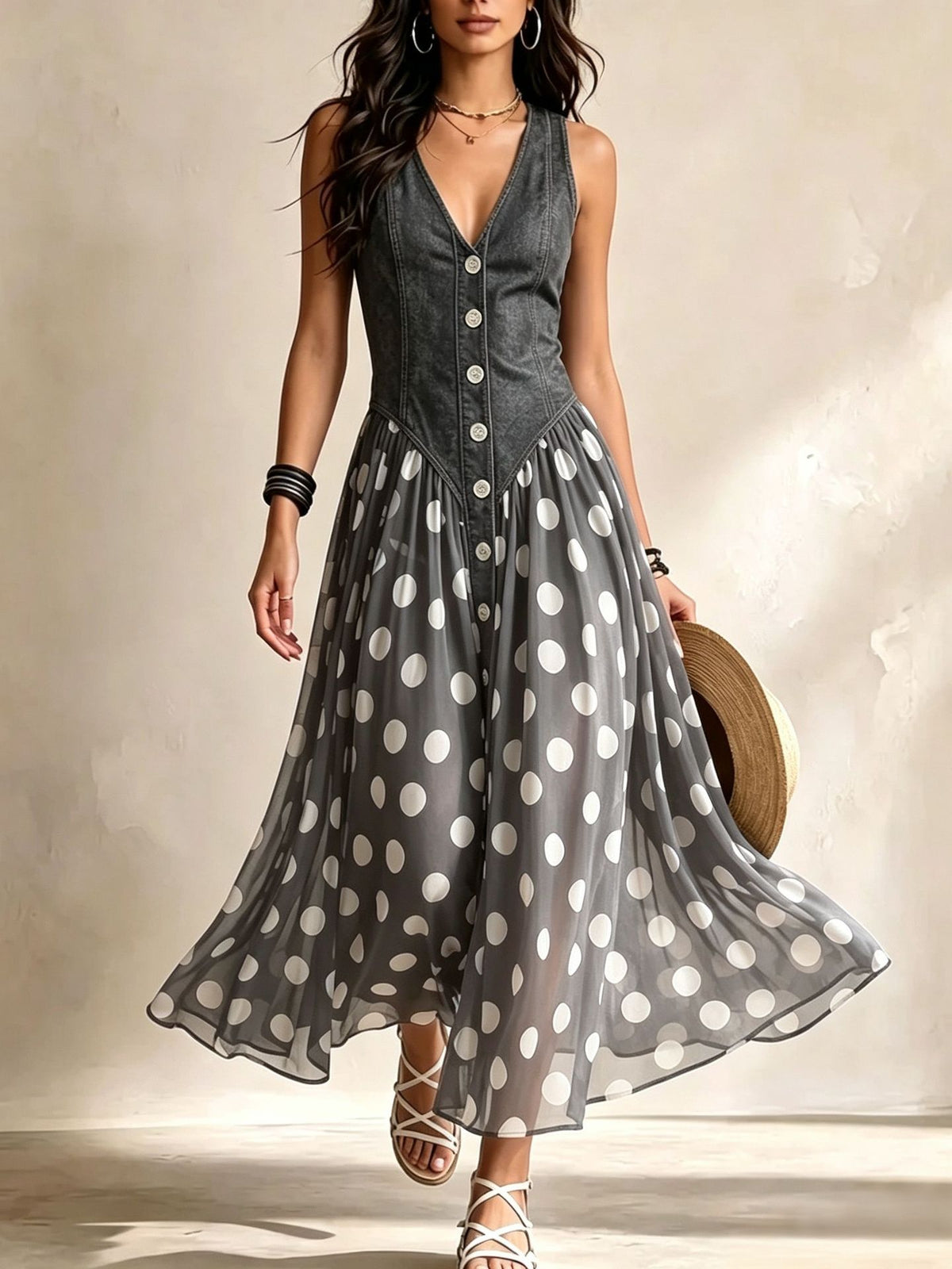 Juliette | Robe Denim Jupon à Pois