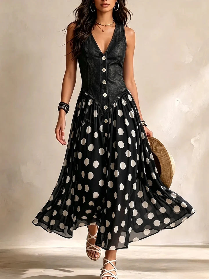 Juliette | Robe Denim Jupon à Pois