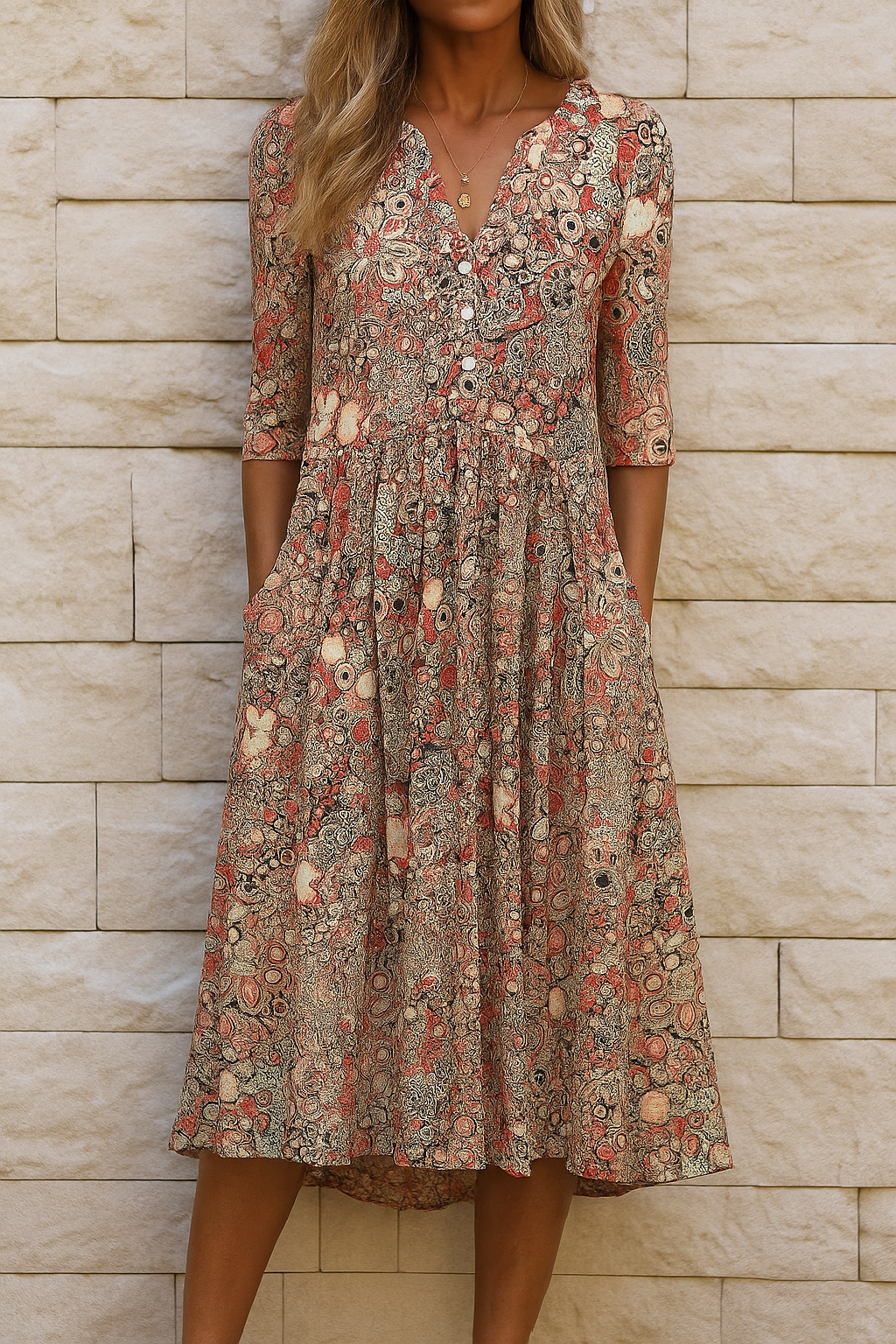 Élise | Robe midi imprimée à col V