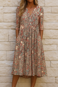 Élise | Robe midi imprimée à col V