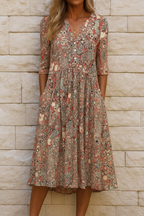 Élise | Robe midi imprimée à col V