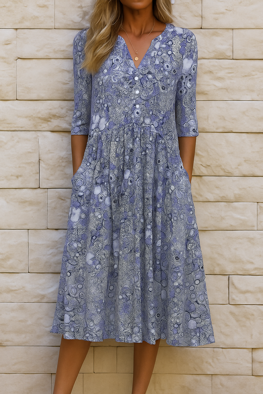 Élise | Robe midi imprimée à col V