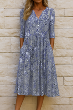 Élise | Robe midi imprimée à col V